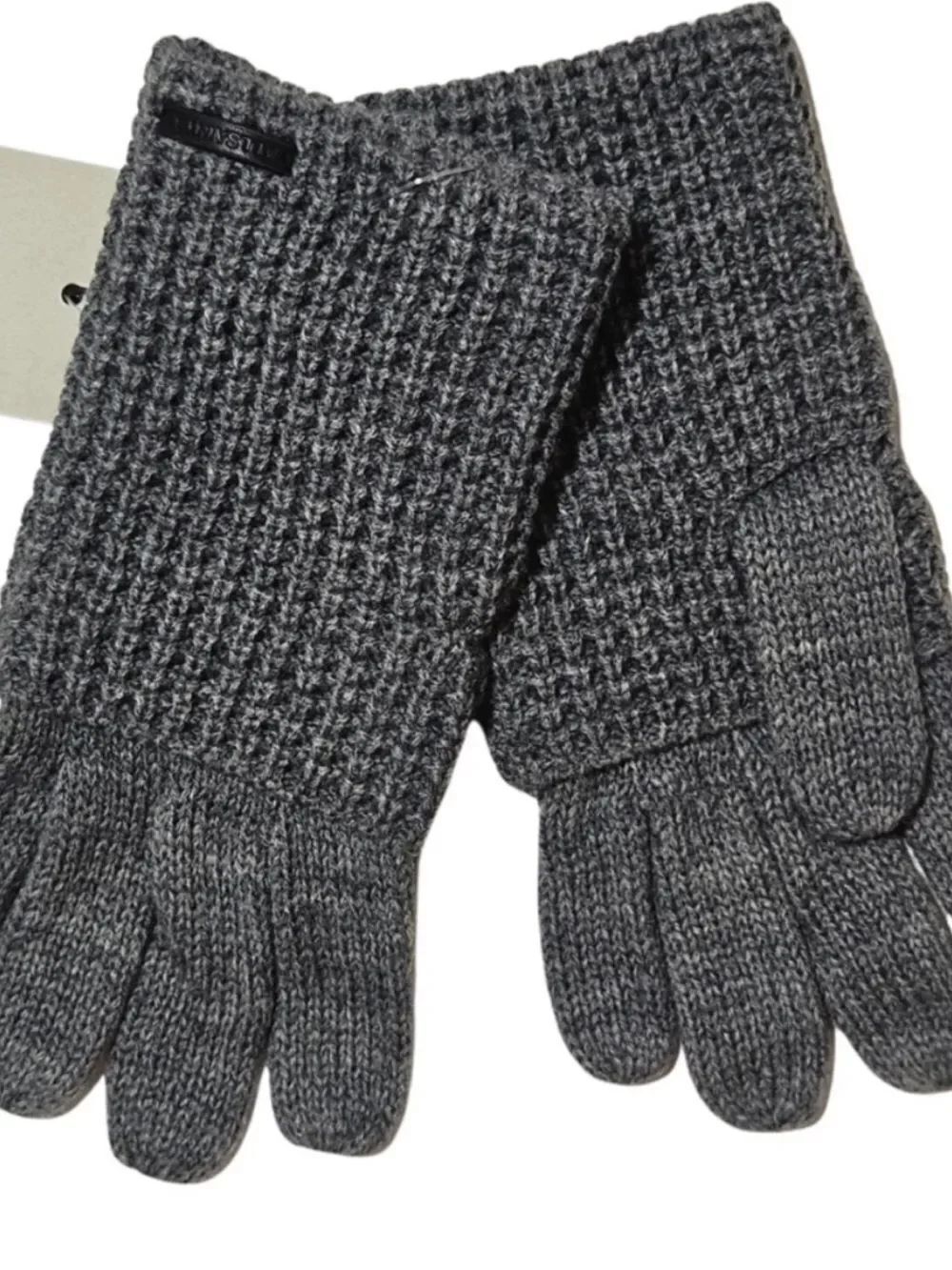 All Saints Gloves Light Grey Mixed Stitch Knit Wool Blend Outdoor Winter